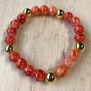 Orange and Gold Handmade Stretch Bracelet Glass Beads 147